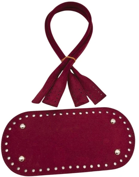 Çanta Aksesuar 25x12 Cm Suni Deri Nubuk Bordo  Renk Taban Ve Pelikan Model Çanta Sapı Seti Gümüş Metalli ürün görseli 1