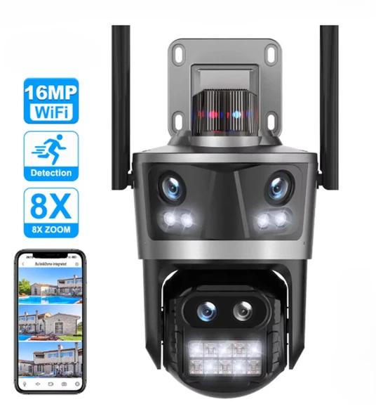 16MP 8X Zoom Dış Mekan PTZ 4 Lensli Güvenlik Kamerası Otomatik İzleme  Akıllı Ev Su Geçirmez ürün görseli 1