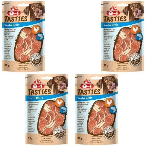8in1 Tasties Sushi Rolls Tavuklu Balıklı Sushi Köpek Ödülü 85 Gr X 4 Adet ürün görseli 1
