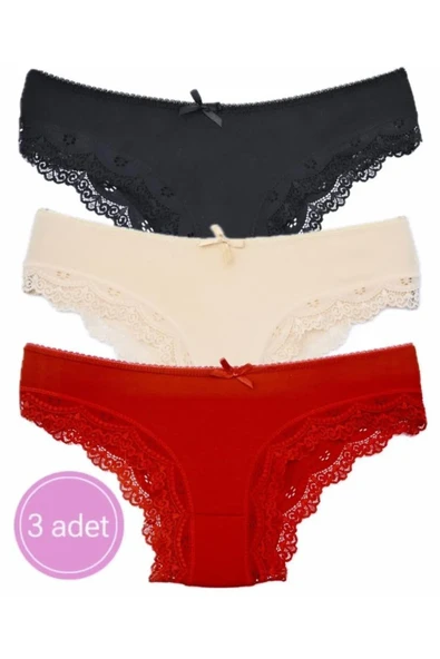 DONLİZZA Dantelli Bikini Kırmızı, Siyah, Ten 3 Adet ürün görseli 1