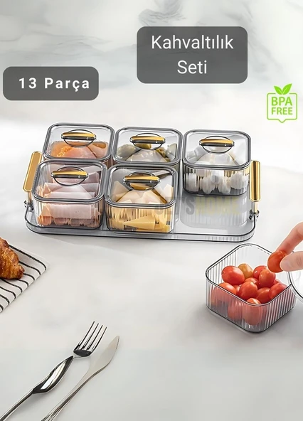 6’lı Kahvaltı Seti 13 Parça Kahvaltılık BPA Free Sunumluk Şık Tepsili Kahvaltılık ürün görseli 1