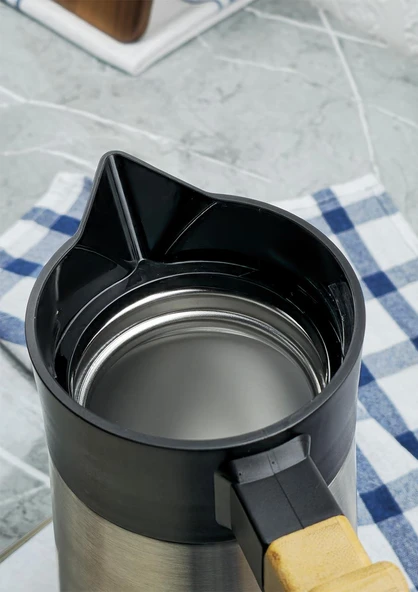 Bambu Saplı Çelik Termos - Bambu Saplı Çay Termosu - 2 Litre - Resim 3