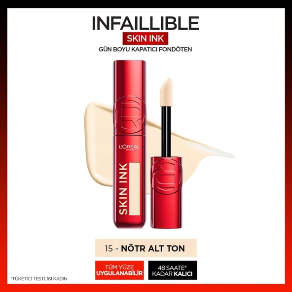L'Oréal Paris Skin Ink Gün Boyu Kapatıcı Fondöten - Nötr Alt Ton 15 ürün görseli 1
