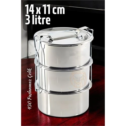 Zhltools Sefer Tası Yemek Kabı Paslanmaz Çelik 3 Katlı 14 cm 3 LİTRE ürün görseli 1