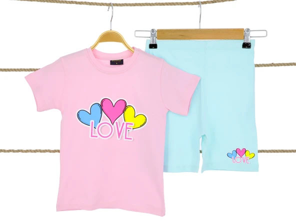 Kız Çocuk İkili  Takım Kalp Love Baskılı ürün görseli 1