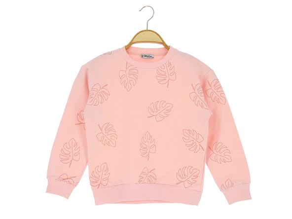 Kız Çocuk Sweatshirt Yaprak Baskılı - Resim 3