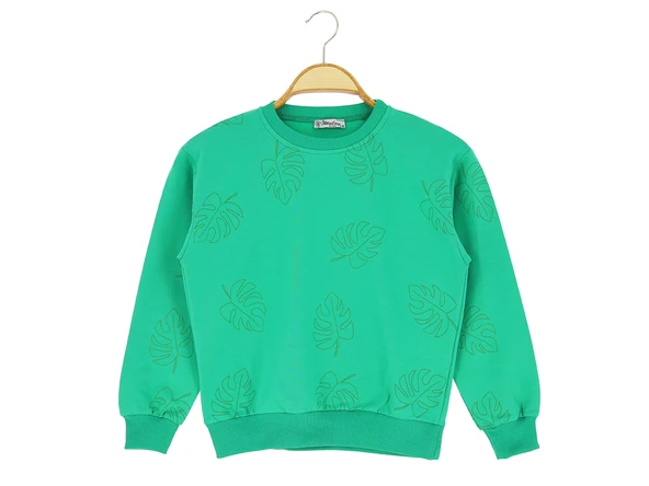 Kız Çocuk Sweatshirt Yaprak Baskılı - Resim 4