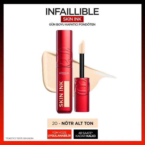 L'Oréal Paris Skin Ink Gün Boyu Kapatıcı Fondöten - Nötr Alt Ton 20 ürün görseli 1