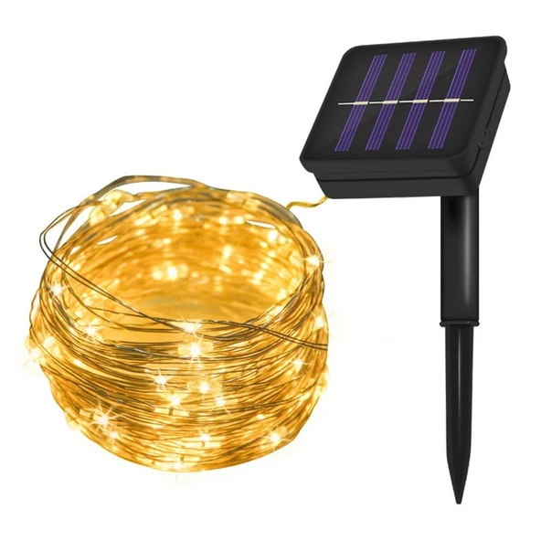 Monozone Solar 100 Led 12Metre Güneş Enerjili Bahçe Ev Parti Perde Süsü Aksesuarı Noel Yılbaşı Ağacı Işığı Ip65 ürün görseli 1