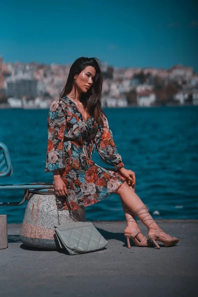 Kadın Çiçek Desenli Kısa Elbise FRN30380 ürün görseli 1