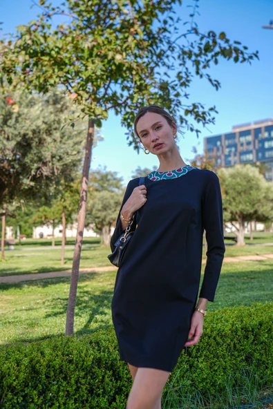 Kadın Dekoratif Yaka Detaylı Elbise FRN3110 ürün görseli 1