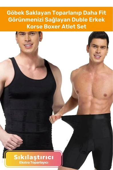 Özel Üretim Fit Görünüm Sağlayan Inceltici Rahat Atlet Ve Boxer Inceltici Erkek Korse 2'li Set ürün görseli 1