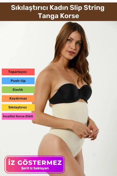 Yüksek Bel Karın Toparlayıcı Kaymaz İz Göstermeyen Sıkılaştırıcı Kadın Slip String Tanga Korse ürün görseli 1