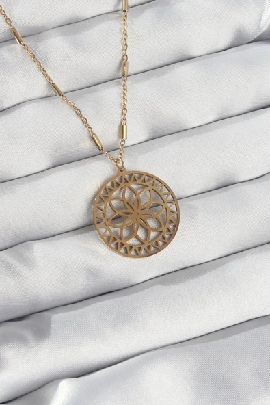 316L Çelik Zincir Gold Renk Lotus Model Kolye - TJ-BKO8902 ürün görseli 1
