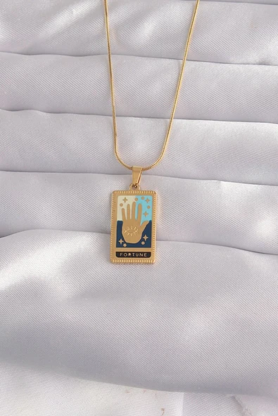316L Çelik Gold Renk Karışık Mineli El Figür Tarot Kolye - TJ-BKO9035 ürün görseli 1