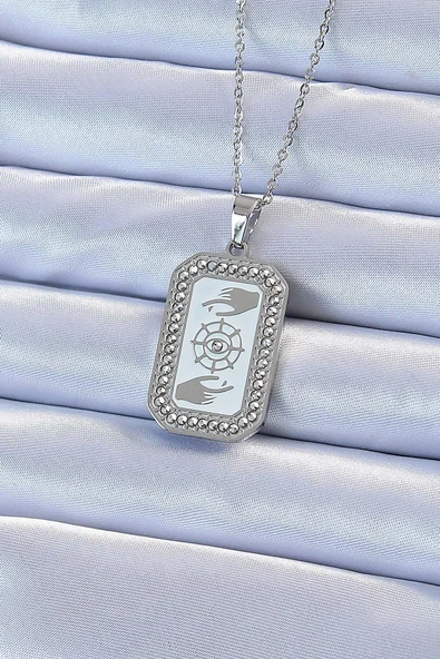 316L Çelik Zincir Gümüş Renk Mineli Zirkon Taşlı Göz Figür Tarot Kolye - TJ-BKO9216 ürün görseli 1