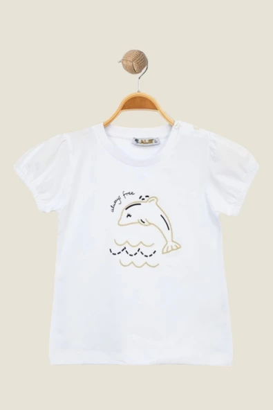 Kız Çocuk Yunus Balığı Baskı Nakışlı T-Shirt ( 1- 4 Yaş ) ürün görseli 1