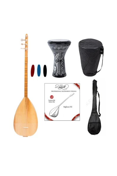 Kısa Sap Baglama - Islemeli Mısır Darbuka - Kılıf - Tel Takımı ürün görseli 1