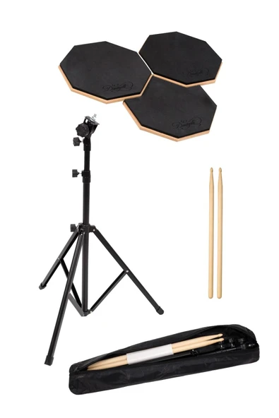 Bateri Davul Drum Pratik Çalışma Pedi ve Standlı Full Setup - Resim 6