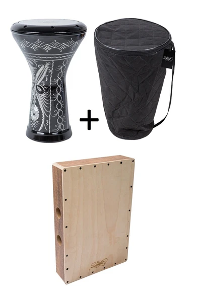 Ritim Müzik Tutkunları I?çin Siyah Işlemeli Darbuka Ve Kahon Seyahat Kajon Cajon ürün görseli 1