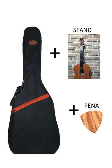 Akustik Gitar Kılıfı  Profesyonel  10 Mm Pedli Soft Case -  Ahşap Pena  - Duvar Askı Standı Hediye ürün görseli 1