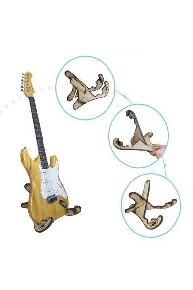 Gitaristlerin Tercihi - Klasik - Akustik - Elektro Electric Uyumlu Ahşap Gitar Standı ürün görseli 1