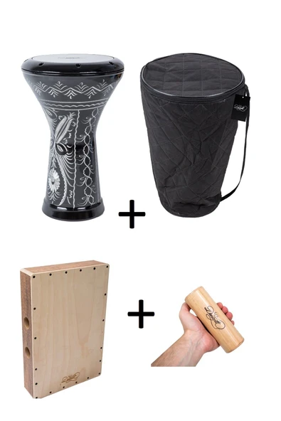 Erzincan Işlemeli Mısır Darbuka - Seyahat Kajon Cajon Kahon- Shaker Marakas Full Perkusyon Set ürün görseli 1