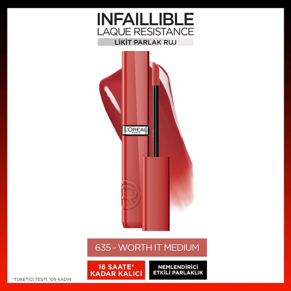 L'Oréal Paris Infaillible Laque Resistance Likit Parlak Ruj - 635 Worth It Medium ürün görseli 1