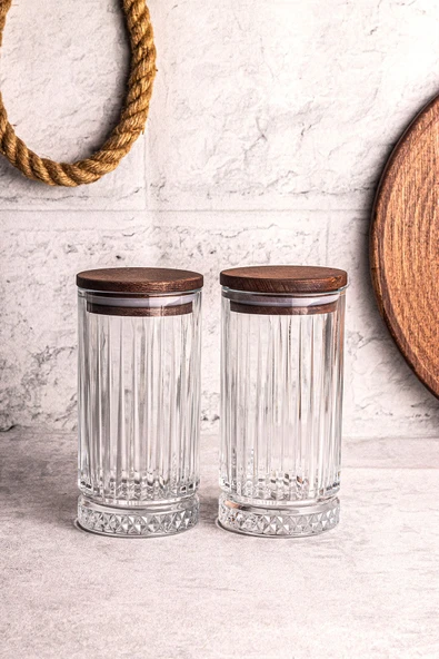 Snippy Mira 2'li Ahşap Vakumlu Kapaklı Cam Saklama Kabı 450 ml 2 Adet ürün görseli 1