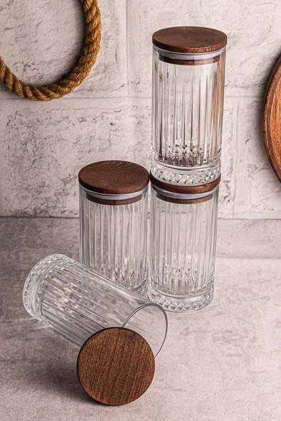 Snippy Mira 4'lü Ahşap Vakumlu Kapaklı Cam Saklama Kabı 450 ml 4 Adet ürün görseli 1