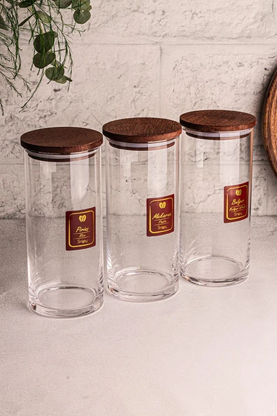 Snippy Story - 3'lü Etiketli Cam Jumbo Saklama Kabı Baharatlık Takımı 1150 ml - Erzak Saklama Kabı Seti ürün görseli 1