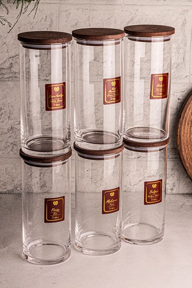 Snippy Story - 6'lı Etiketli Cam Jumbo Saklama Kabı Baharatlık Takımı 1150 ml - Erzak Saklama Kabı Seti ürün görseli 1