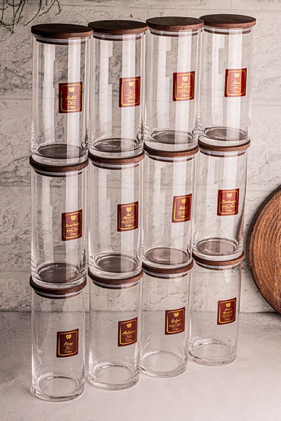 Snippy Story - 12'li Etiketli Cam Jumbo Saklama Kabı Baharatlık Takımı 1150 ml - Erzak Saklama Kabı Seti ürün görseli 1