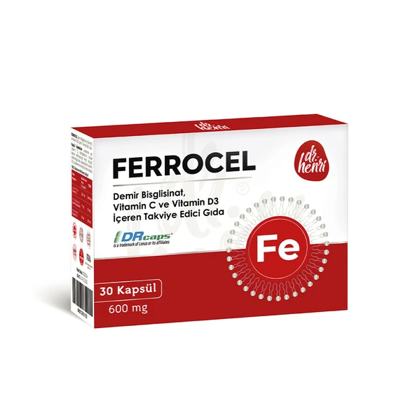 Ferrocel 30 Kapsül Demir, Vitamin C Ve D3 Içeren Takviye Edici Gıda 600 Mg ürün görseli 1