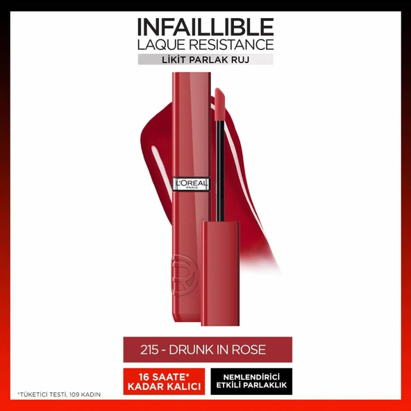 L'Oréal Paris Infaillible Laque Resistance Likit Parlak Ruj - 215 Drunk in Rose ürün görseli 1