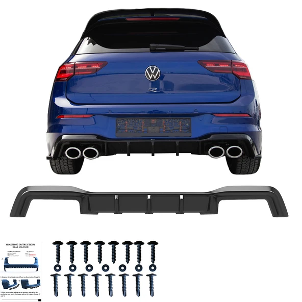 VW Golf R MK8 2020-2024 Arka Difüzör / VW Golf R MK8 Makyajlı 2024+ Arka Difüzör ürün görseli 1