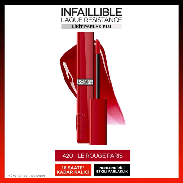L'Oréal Paris Infaillible Laque Resistance Likit Parlak Ruj - 420 Rouge Paris ürün görseli 1