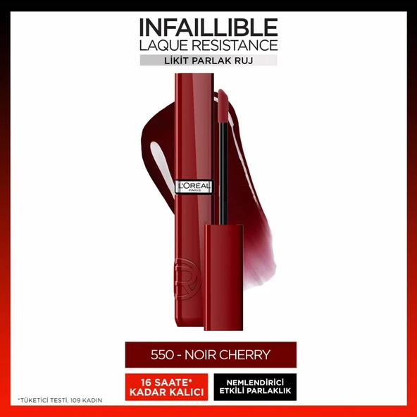 L'Oréal Paris Infaillible Laque Resistance Likit Parlak Ruj - 550 Noir Cherry ürün görseli 1