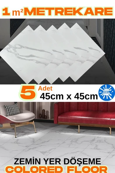 Renkli Duvarlar 1(m²) 45cm x 45cm 5 Adet Yapışkanlı Parke Floor Pvc Panel  Yer Kaplama Paneli Arkası Kauçuklu 15p ürün görseli 1
