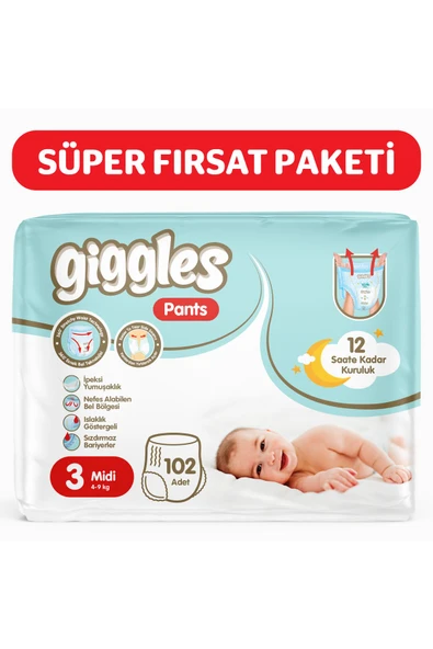 Pants Külotlu Bebek Bezi 3 Numara Midi 102 Adet ürün görseli 1