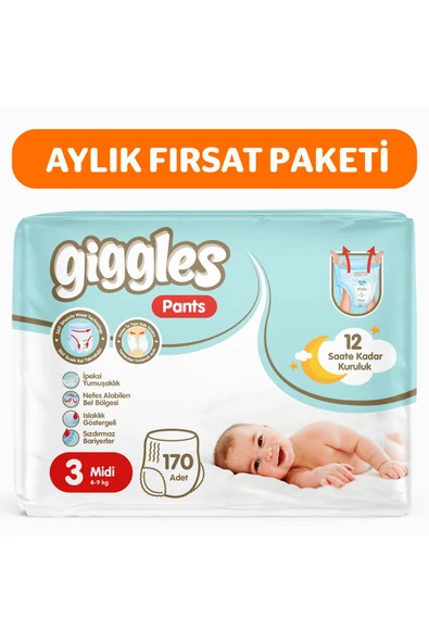 Pants Külotlu Bebek Bezi 3 Numara Midi 170 Adet ürün görseli 1