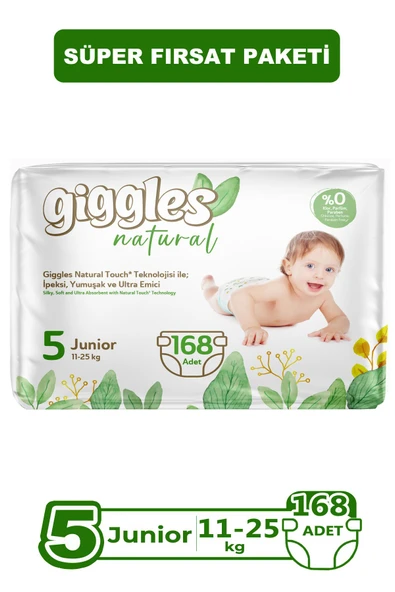 Giggles Natural 5 Numara Juniour Pamuklu Bebek bezi 168 Adet ürün görseli 1