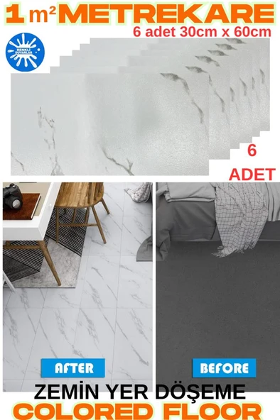 Renkli Duvarlar 6 Adet 30cm x 60cm Yapışkanlı Colored-605 Floor Pvc Panel Yer Zemin Kaplama Paneli Arkası Kauçuklu ürün görseli 1
