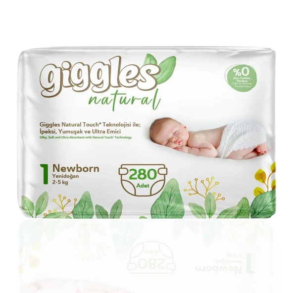 Giggles Natural 1 Numara Yenidoğan Pamuklu Bebek bezi 280 Adet ürün görseli 1