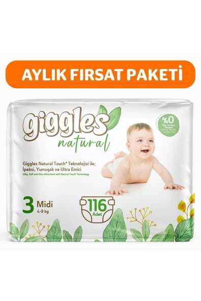 Natural 3 Numara Midi Pamuklu Bebek Bezi 116 Adet ürün görseli 1