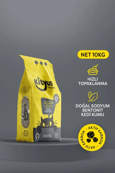 Kityus  Ekstra Topaklanan, Ince Taneli, Tozsuz, Aktif Karbonlu Bentonit Kedi Kumu 10kg ürün görseli 1