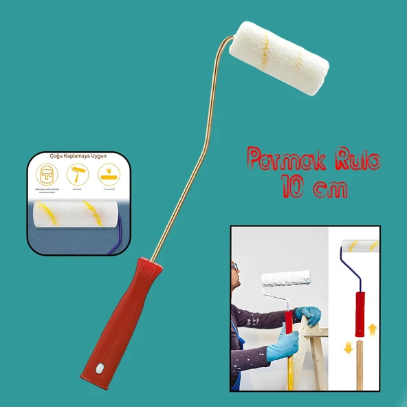 Parmak Rulo Saplı Duvar Boya Rulosu Fırça Saten Parmak Boyama Boyacı Tadilat Rulosu 10 cm ürün görseli 1