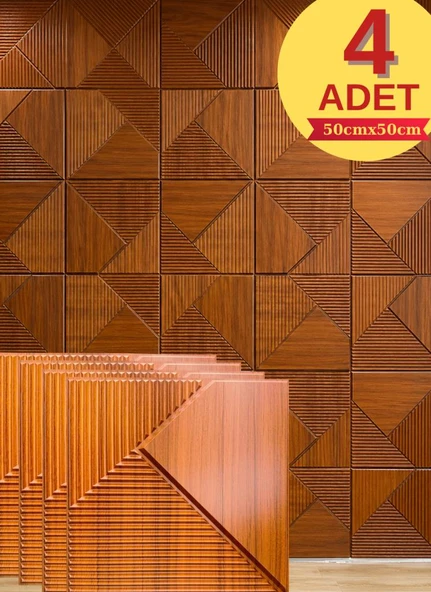 Renkli Duvarlar 1m² (50cmx50cm 4 Adet) Kahverengi 3D ABS PVC Çizgili Desenli Dayanıklı Duvar Paneli Silinebilir ürün görseli 1