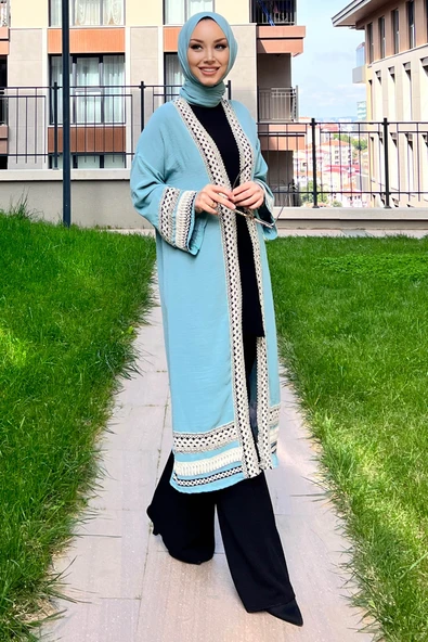 Düz Orta Kadın Yeşil Kimono - 10166 - Resim 2