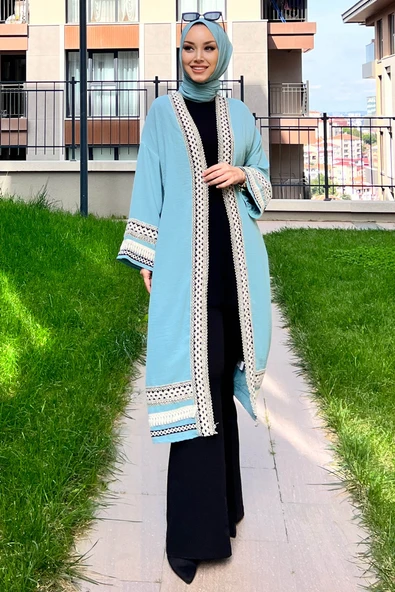 Düz Orta Kadın Yeşil Kimono - 10166 - Resim 3